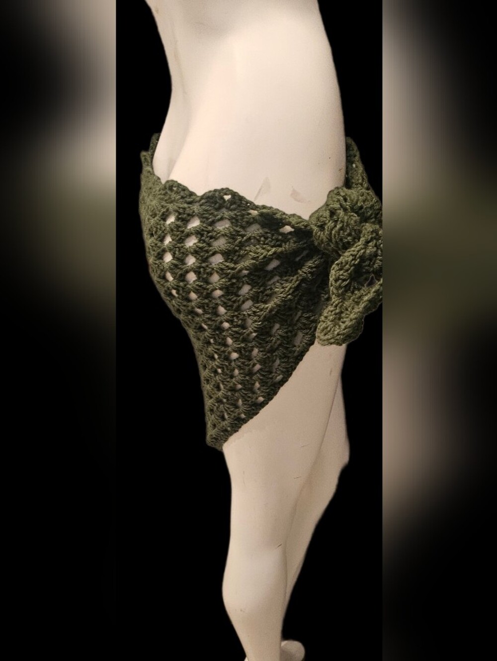 NEW Handmade Crochet Olive Green Sarong Pareo Swimsuit Cover-up Mini Skirt OSFM